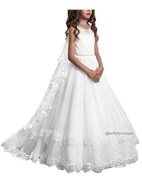 Lace Flower Girl Dress Princess Communion Pageant Ball Gown